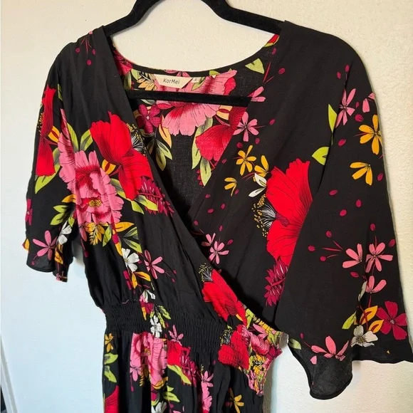 Kormei Womens Short Sleeve Floral High Low V-Neck Flowy Party Long Maxi Dress L - Picture 2 of 6